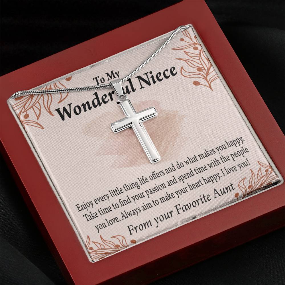 Gift For Niece To My Niece Find Your Passion Message Cross Card Necklace w Stainless Steel Pendant-Express Your Love Gifts