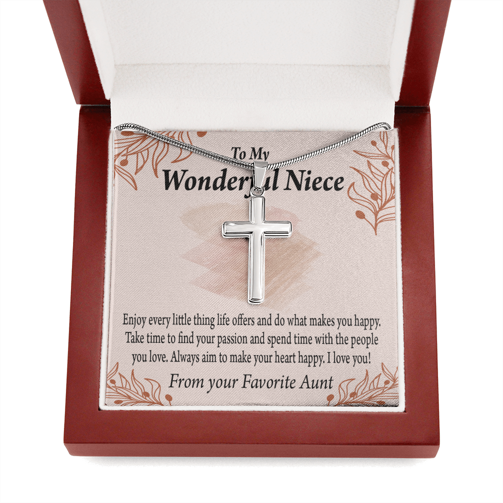 Gift For Niece To My Niece Find Your Passion Message Cross Card Necklace w Stainless Steel Pendant-Express Your Love Gifts