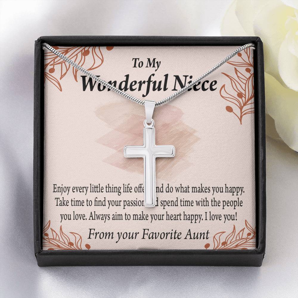 Gift For Niece To My Niece Find Your Passion Message Cross Card Necklace w Stainless Steel Pendant-Express Your Love Gifts