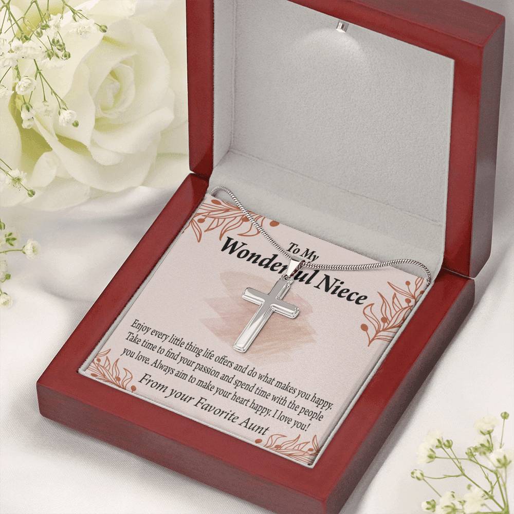 Gift For Niece To My Niece Find Your Passion Message Cross Card Necklace w Stainless Steel Pendant-Express Your Love Gifts