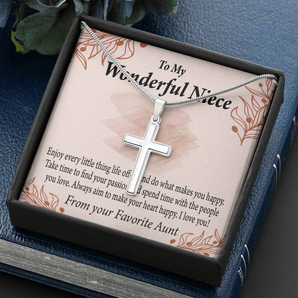 Gift For Niece To My Niece Find Your Passion Message Cross Card Necklace w Stainless Steel Pendant-Express Your Love Gifts