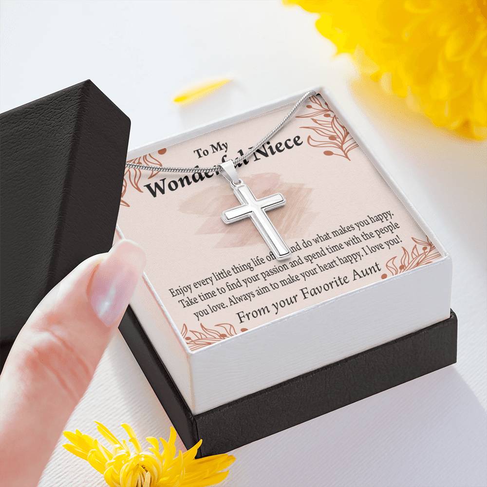 Gift For Niece To My Niece Find Your Passion Message Cross Card Necklace w Stainless Steel Pendant-Express Your Love Gifts
