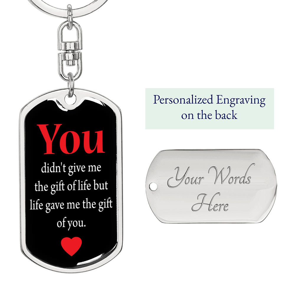 Gift Of Life Keychain Stainless Steel or 18k Gold Dog Tag Keyring-Express Your Love Gifts