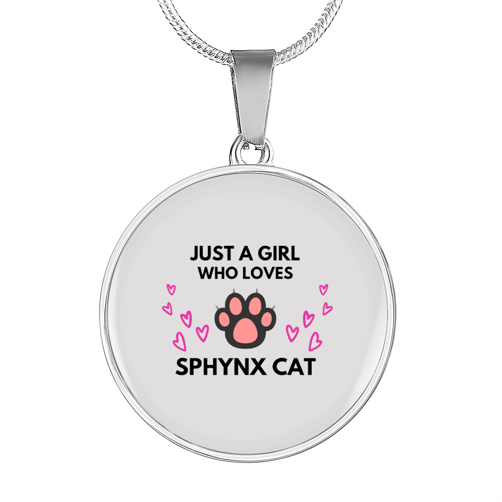 Gil loves Sphynx Cat White Circle Necklace Stainless Steel or 18k Gold 18-22-Express Your Love Gifts