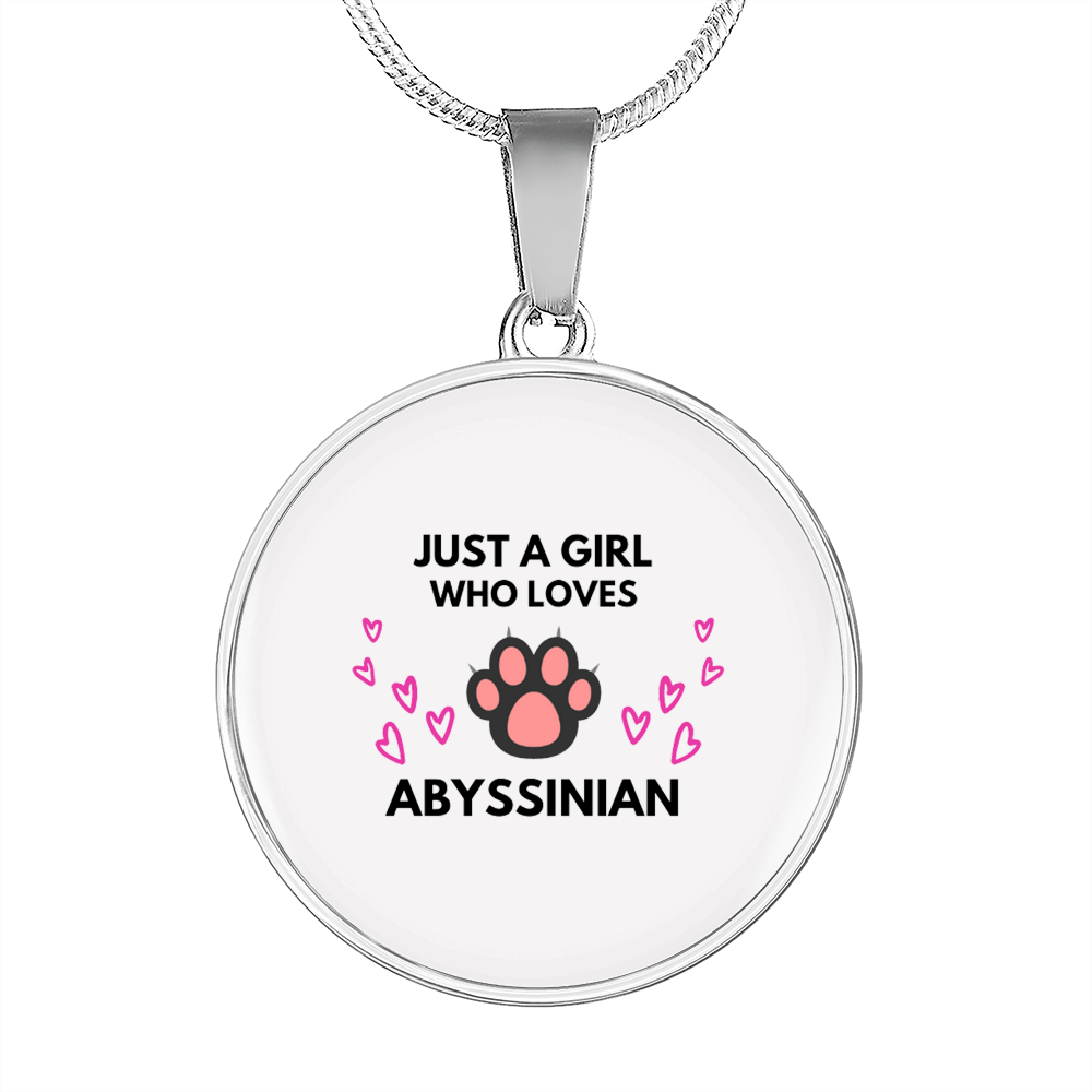 Girl Abyssinian Cat White Circle Necklace Stainless Steel or 18k Gold 18-22-Express Your Love Gifts