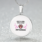 Girl Abyssinian Cat White Circle Necklace Stainless Steel or 18k Gold 18-22-Express Your Love Gifts