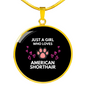 Girl American Shorthair Cat Circle Necklace Stainless Steel or 18k Gold 18-22"-Express Your Love Gifts