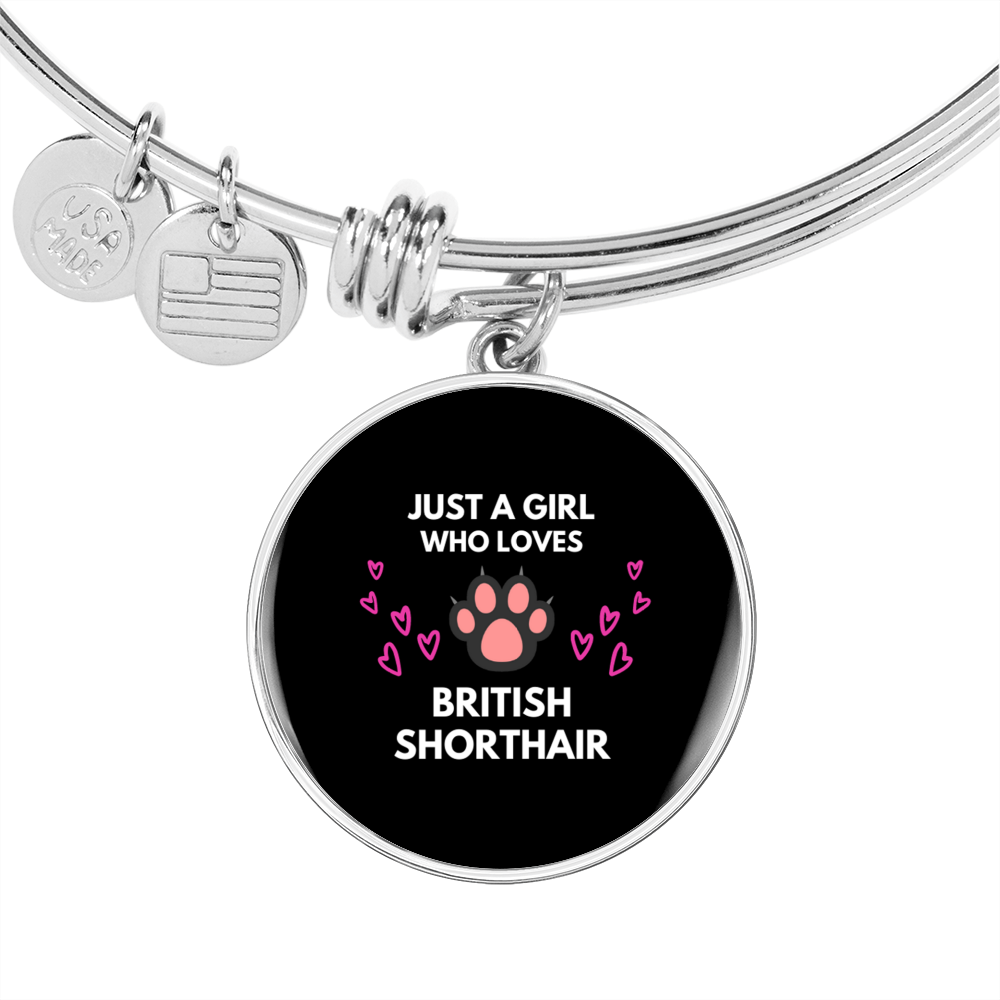 Girl British Shorthair Cat Bracelet Stainless Steel or 18k Gold Circle Bangle-Express Your Love Gifts