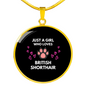 Girl British Shorthair Cat Circle Necklace Stainless Steel or 18k Gold 18-22"-Express Your Love Gifts