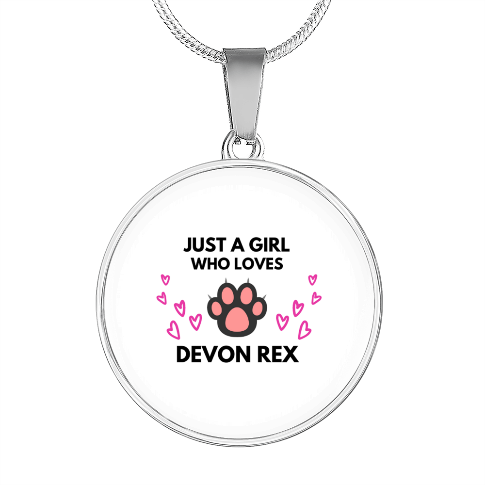 Girl Devon Rex Cat White Circle Necklace Stainless Steel or 18k Gold 18-22-Express Your Love Gifts