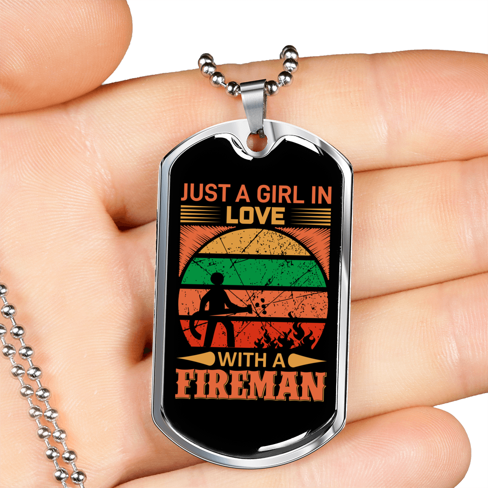 Girl Loves A Fireman Firefighter Gift Stainless Steel or 18k Gold Dog Tag 24" Chain-Express Your Love Gifts