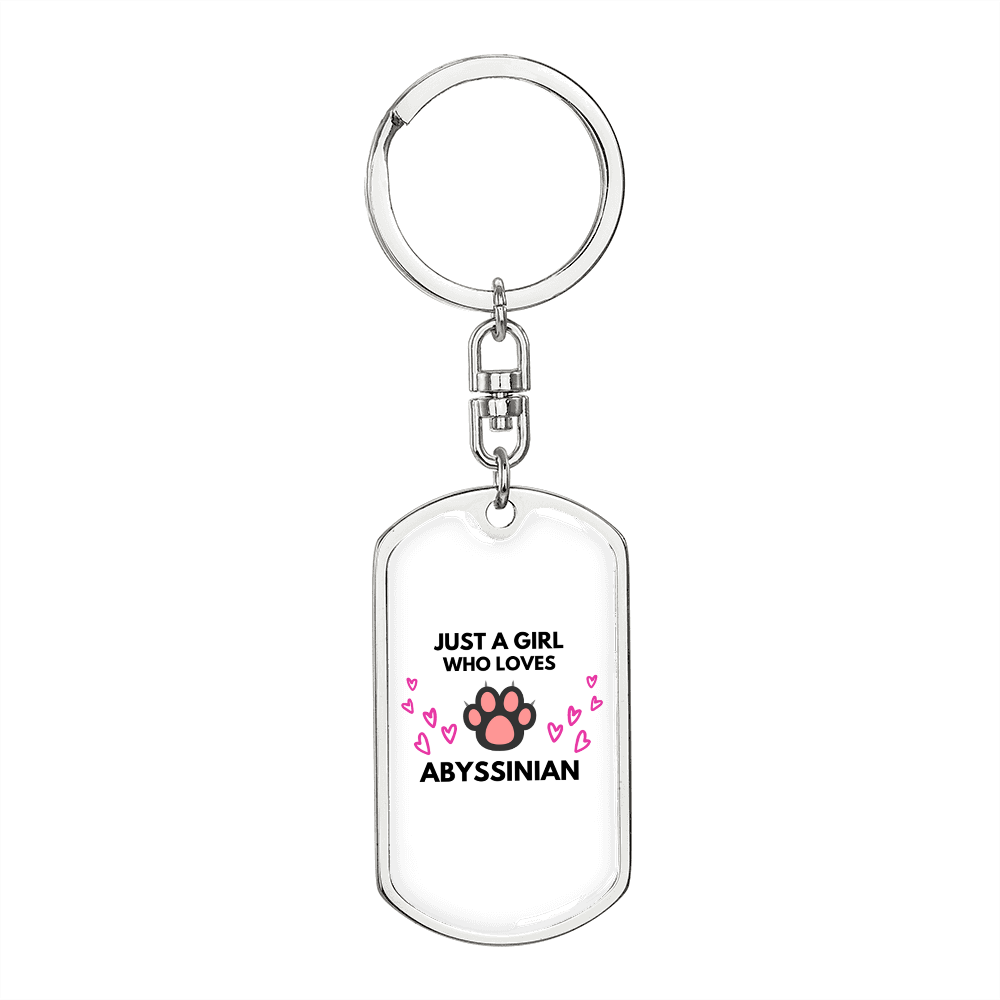 Girl Loves Abyssinian Cat Keychain Stainless Steel or 18k Gold Dog Tag Keyring-Express Your Love Gifts