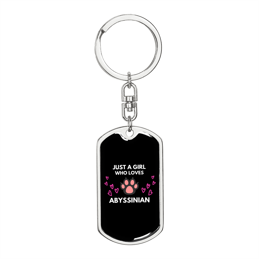 Girl Loves Abyssinian Cat Keychain Stainless Steel or 18k Gold Dog Tag Keyring-Express Your Love Gifts