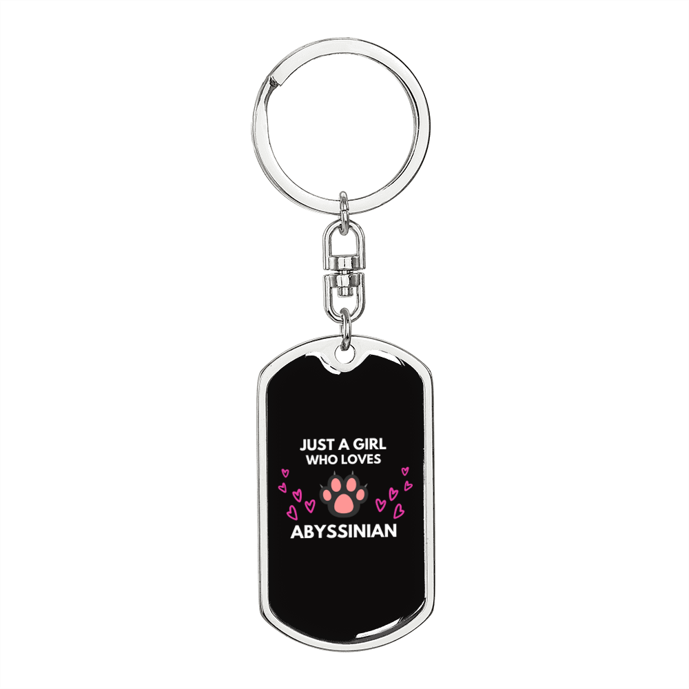 Girl Loves Abyssinian Cat White Keychain Stainless Steel or 18k Gold Dog Tag Keyring-Express Your Love Gifts