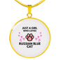 Girl Loves Blue Cat White Circle Necklace Stainless Steel or 18k Gold 18-22-Express Your Love Gifts