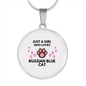Girl Loves Blue Cat White Circle Necklace Stainless Steel or 18k Gold 18-22-Express Your Love Gifts