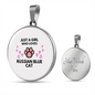 Girl Loves Blue Cat White Circle Necklace Stainless Steel or 18k Gold 18-22-Express Your Love Gifts