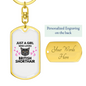 Girl Loves British Cat Shorthair Keychain Stainless Steel or 18k Gold Dog Tag Keyring-Express Your Love Gifts
