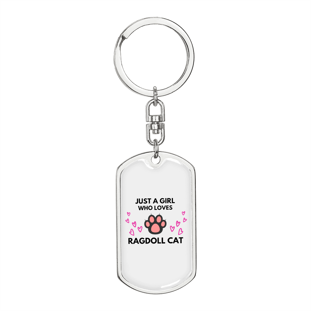 Girl Loves Cat Keychain Stainless Steel or 18k Gold Dog Tag Keyring-Express Your Love Gifts