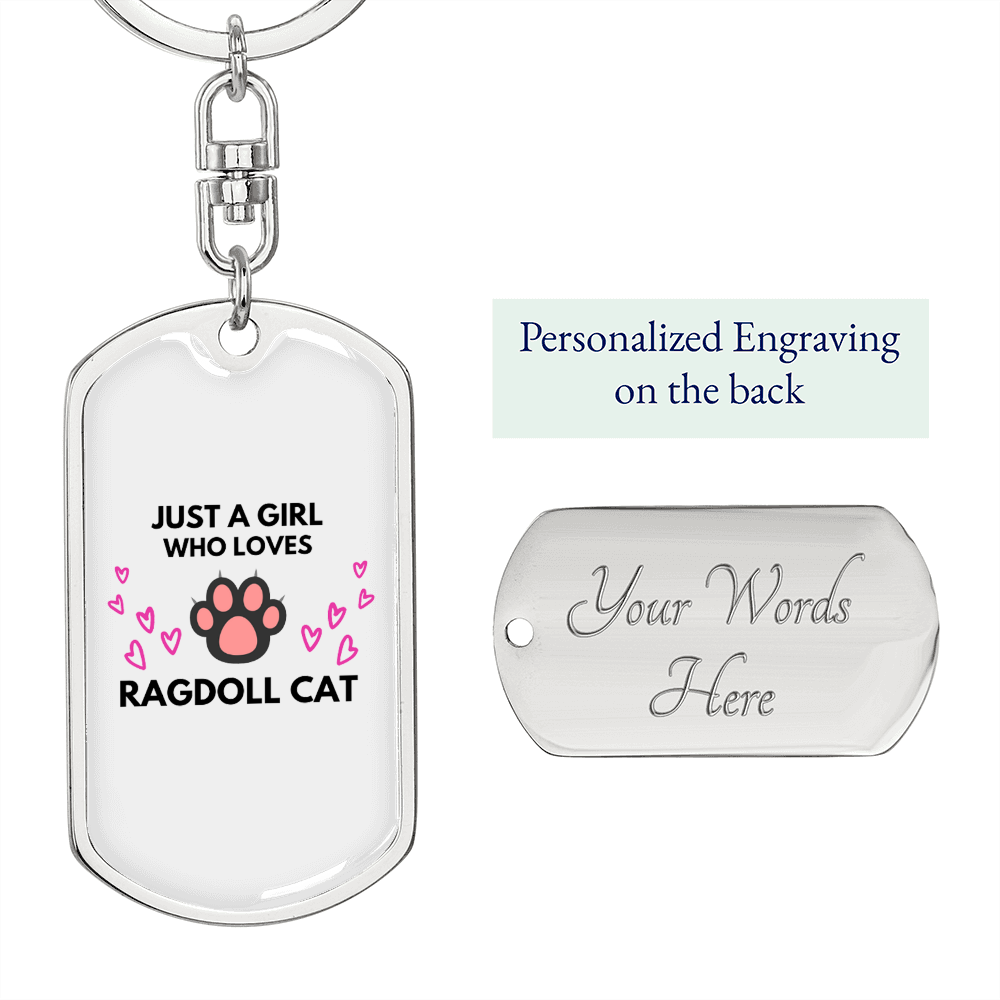 Girl Loves Cat Keychain Stainless Steel or 18k Gold Dog Tag Keyring-Express Your Love Gifts