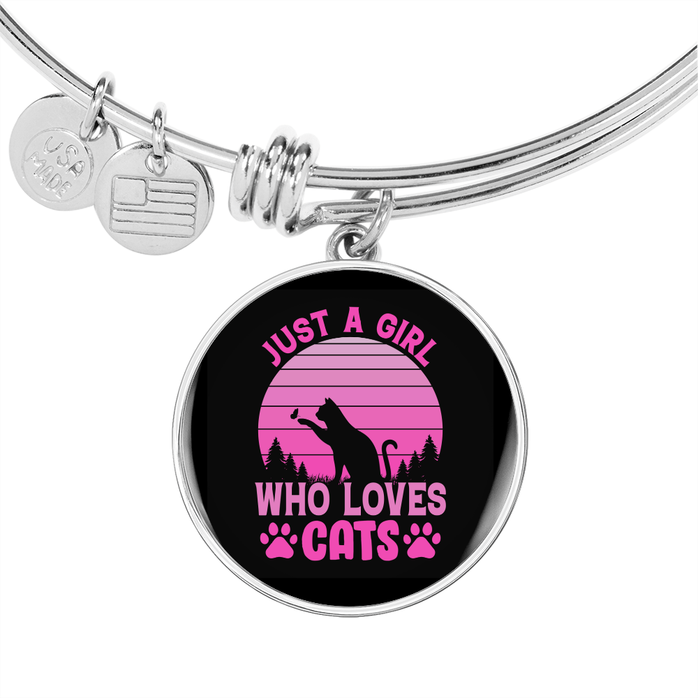 Girl Loves Cat Pink Bracelet Stainless Steel or 18k Gold Circle Bangle-Express Your Love Gifts