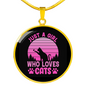 Girl Loves Cat Pink Circle Necklace Stainless Steel or 18k Gold 18-22"-Express Your Love Gifts
