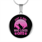 Girl Loves Cat Pink Circle Necklace Stainless Steel or 18k Gold 18-22"-Express Your Love Gifts