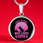 Girl Loves Cat Pink Circle Necklace Stainless Steel or 18k Gold 18-22"-Express Your Love Gifts