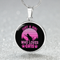 Girl Loves Cat Pink Circle Necklace Stainless Steel or 18k Gold 18-22"-Express Your Love Gifts