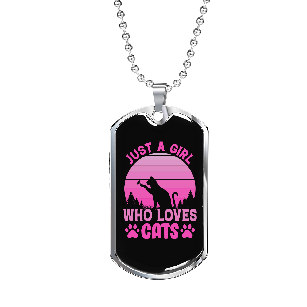 Girl Loves Cat Pink Necklace Stainless Steel or 18k Gold Dog Tag 24" Chain-Express Your Love Gifts