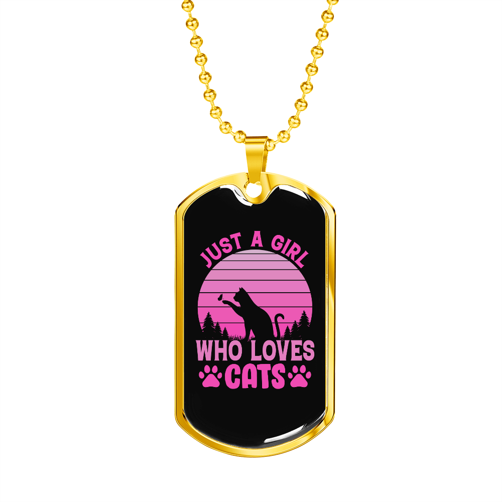 Girl Loves Cat Pink Necklace Stainless Steel or 18k Gold Dog Tag 24" Chain-Express Your Love Gifts