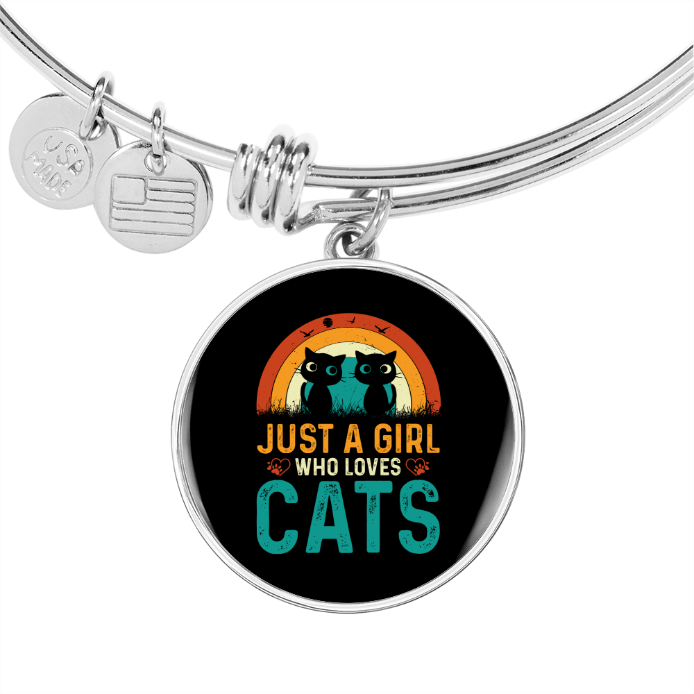 Girl Loves Cute Cats Bracelet Stainless Steel or 18k Gold Circle Bangle-Express Your Love Gifts
