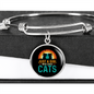 Girl Loves Cute Cats Bracelet Stainless Steel or 18k Gold Circle Bangle-Express Your Love Gifts
