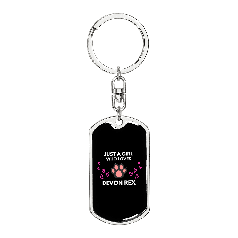 Girl Loves Devon Cat Keychain Stainless Steel or 18k Gold Dog Tag Keyring-Express Your Love Gifts