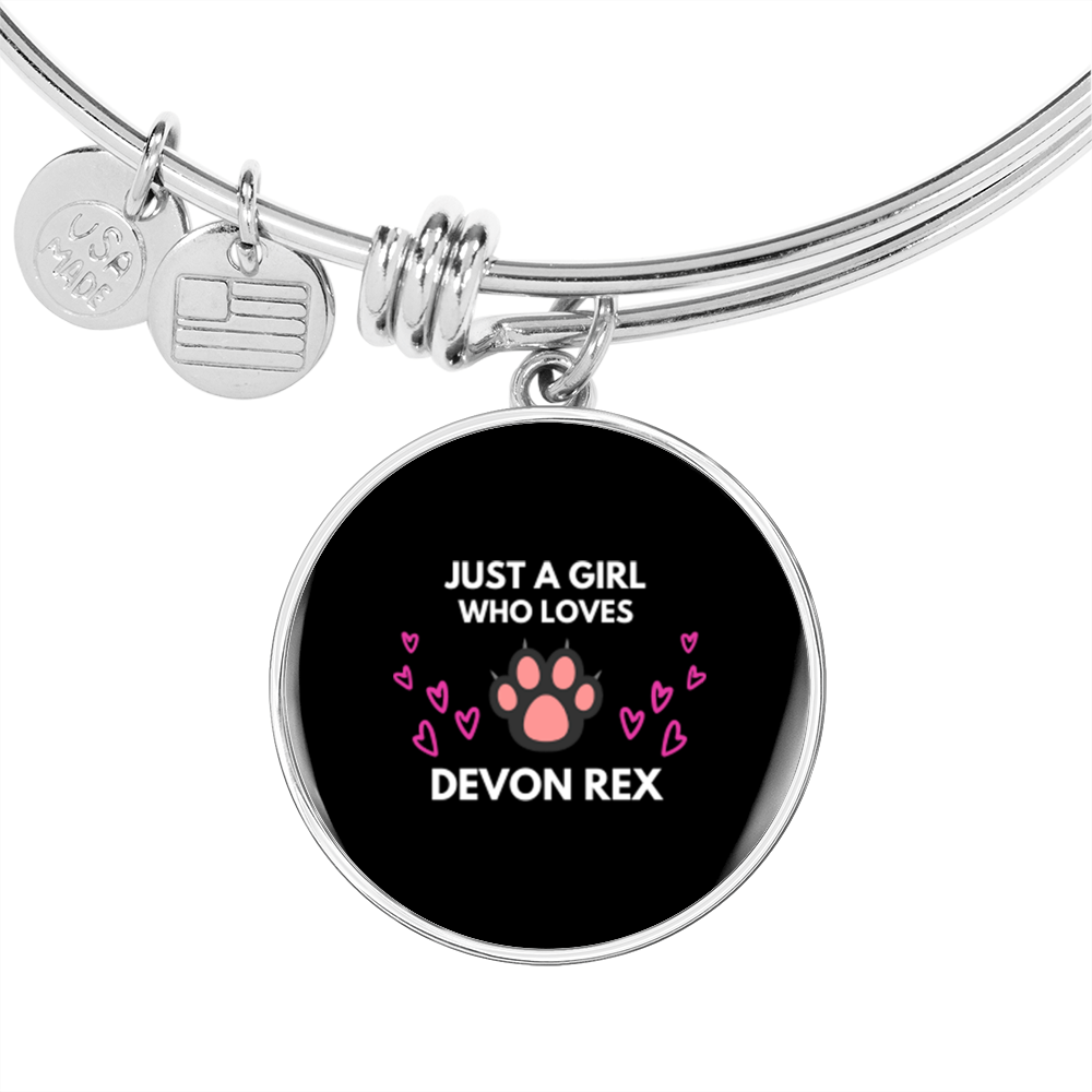 Girl Loves Devon Rex Cat Bracelet Stainless Steel or 18k Gold Circle Bangle-Express Your Love Gifts