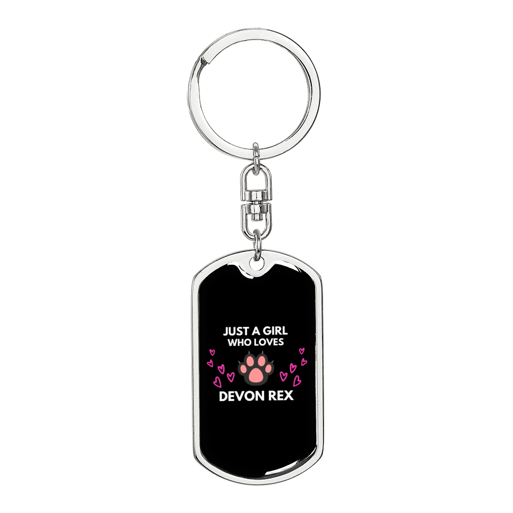 Girl Loves Devon Rex Cat Keychain Stainless Steel or 18k Gold Dog Tag Keyring-Express Your Love Gifts