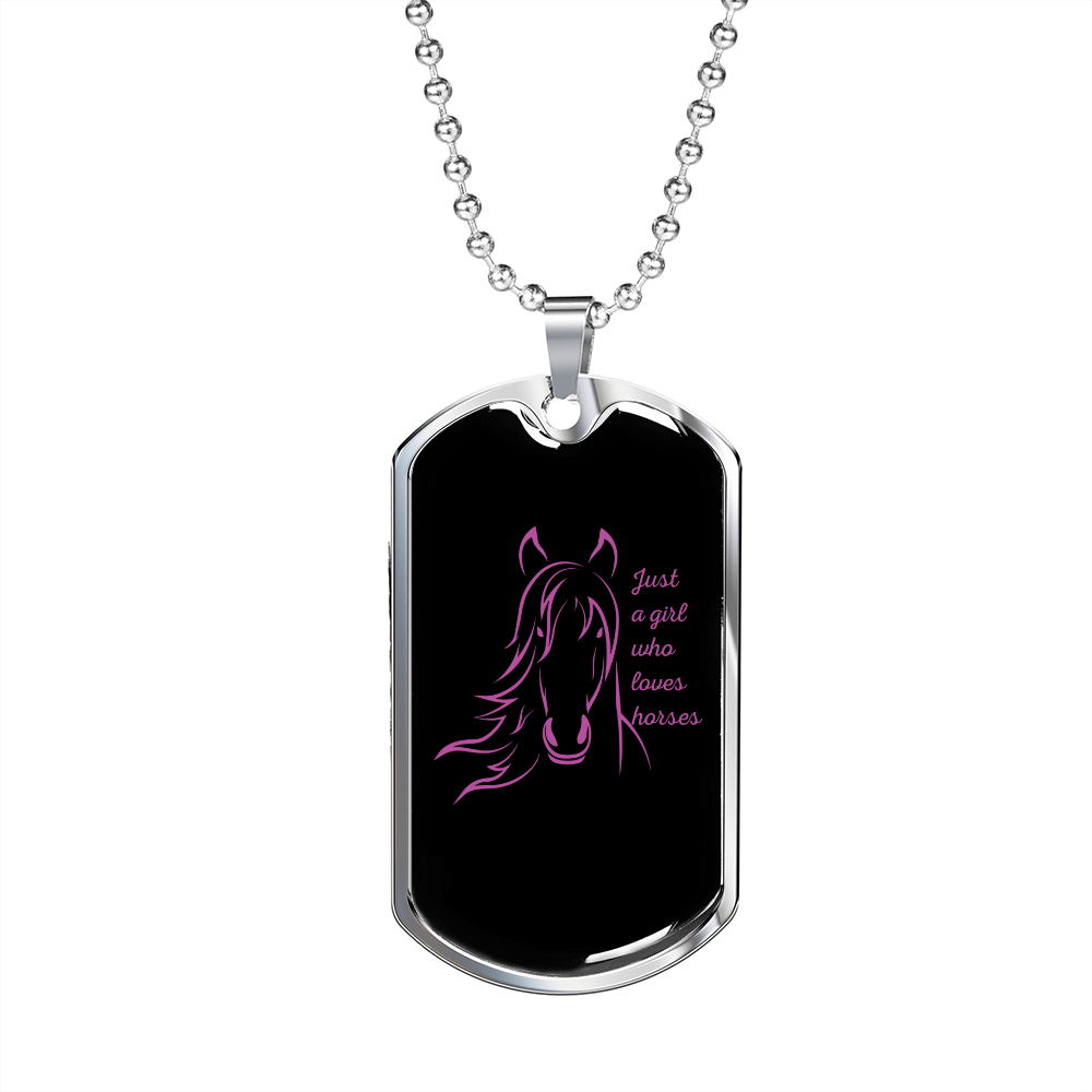Girl Loves Horses Purple in Black Horse Necklace Stainless Steel or 18k Gold Dog Tag 24" Chain-Express Your Love Gifts