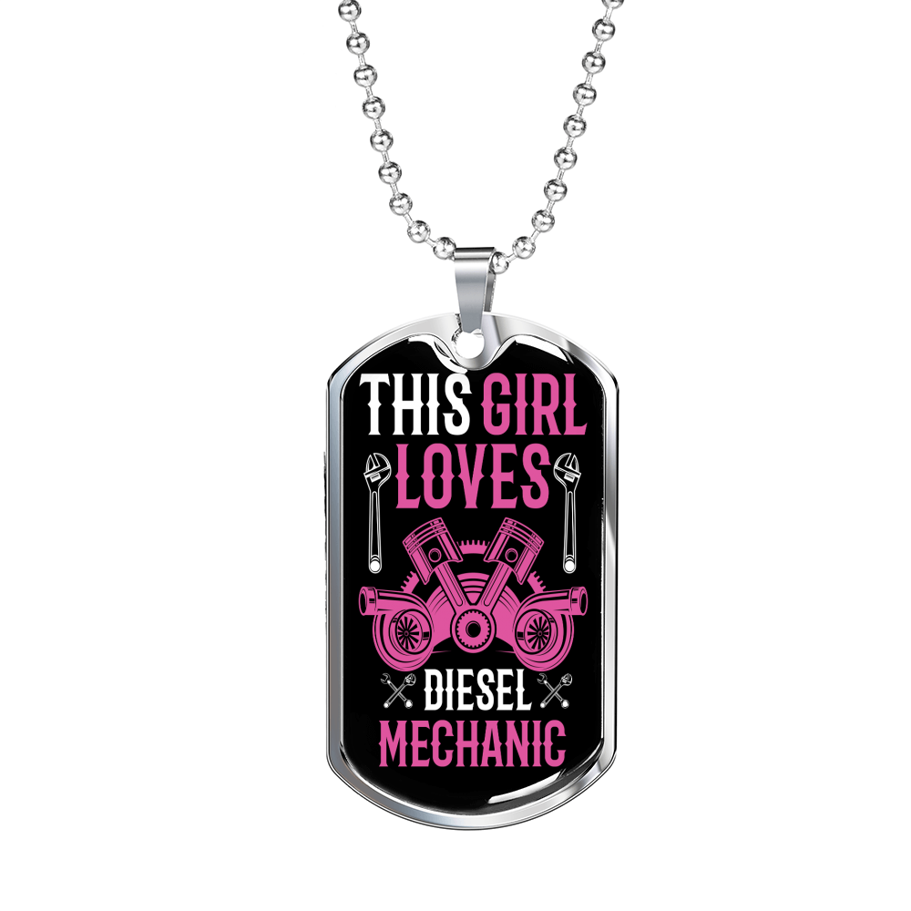 Girl Loves Mechanic Gift Stainless Steel or 18k Gold Dog Tag 24" Chain-Express Your Love Gifts