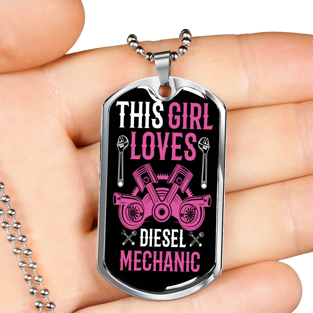 Girl Loves Mechanic Gift Stainless Steel or 18k Gold Dog Tag 24" Chain-Express Your Love Gifts