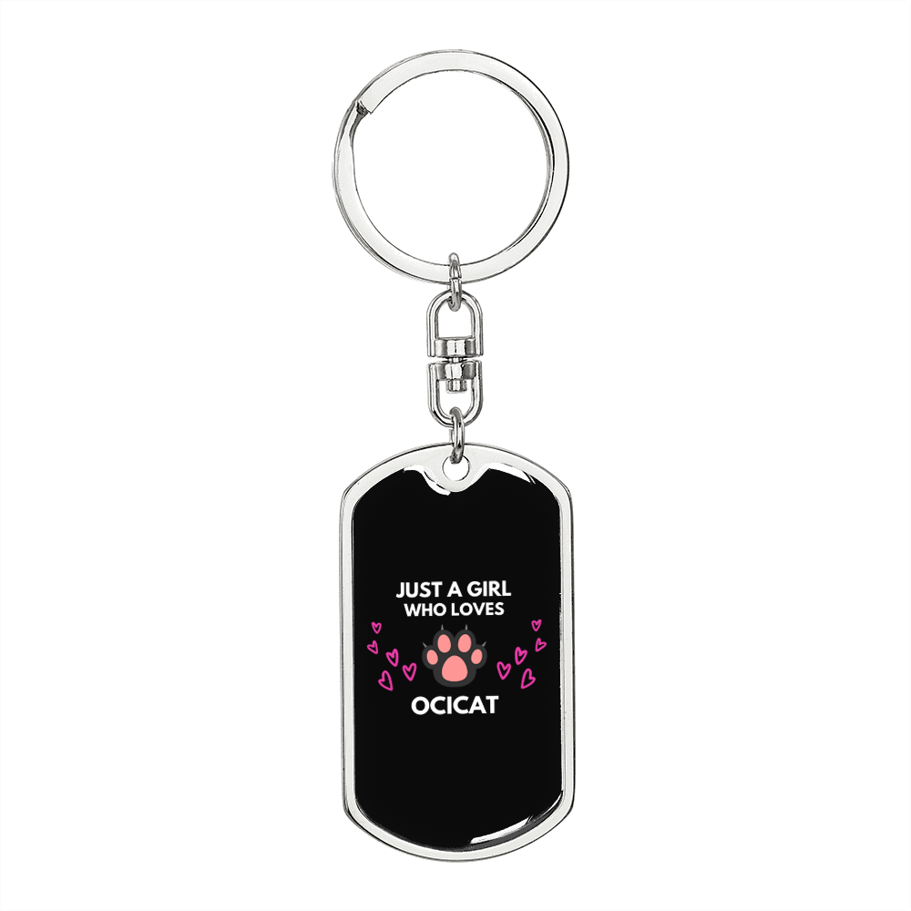Girl Loves Ocicat Black Keychain Stainless Steel or 18k Gold Dog Tag Keyring-Express Your Love Gifts