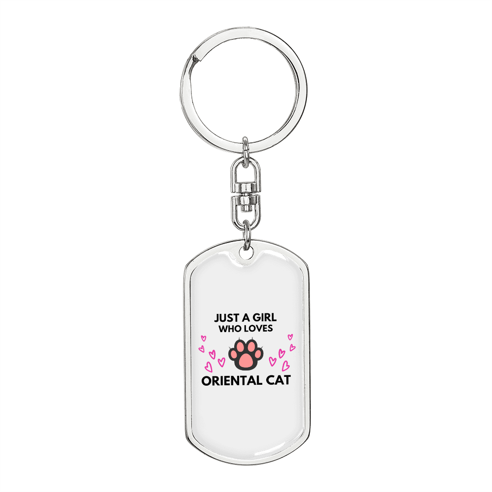 Girl Loves Oriental Cat Keychain Stainless Steel or 18k Gold Dog Tag Keyring-Express Your Love Gifts