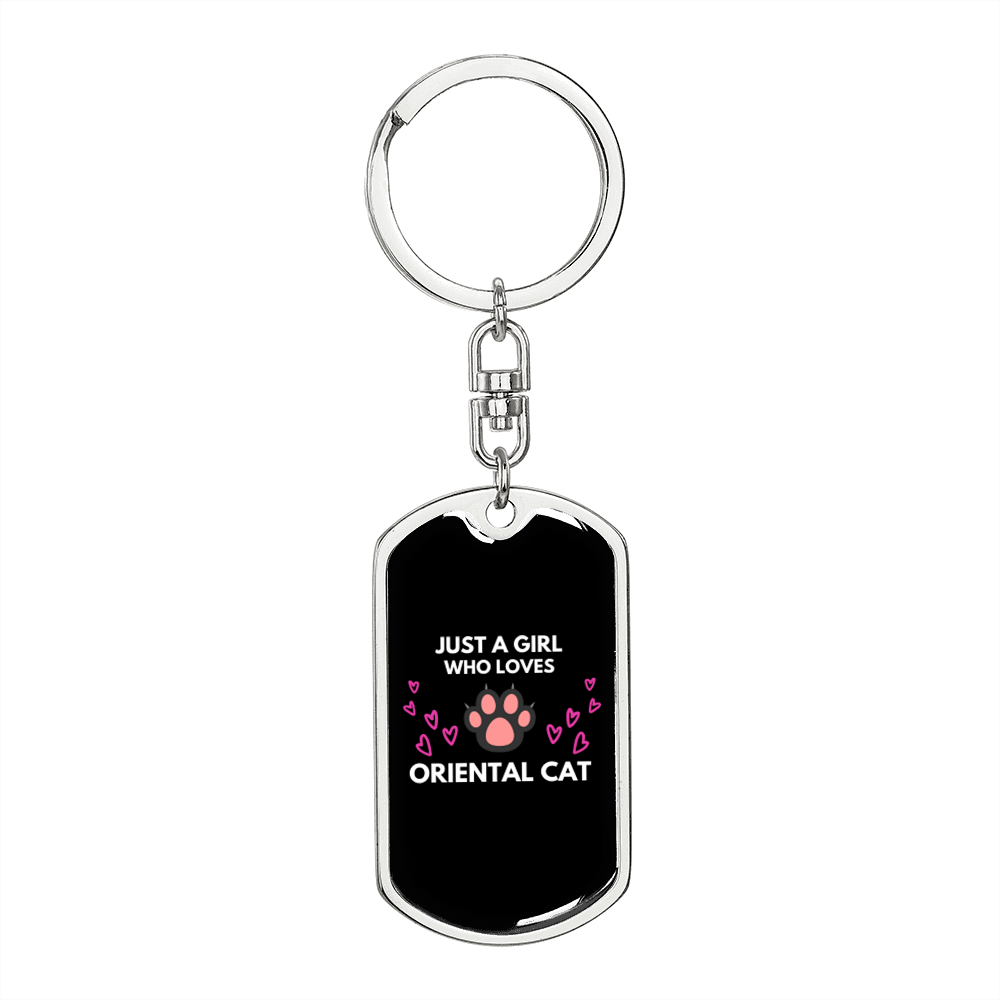 Girl Loves Oriental Cat Keychain Stainless Steel or 18k Gold Dog Tag Keyring-Express Your Love Gifts