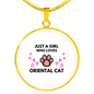 Girl loves Oriental Cat White Circle Necklace Stainless Steel or 18k Gold 18-22-Express Your Love Gifts