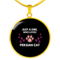 Girl Loves Persian Cat Circle Necklace Stainless Steel or 18k Gold 18-22"-Express Your Love Gifts