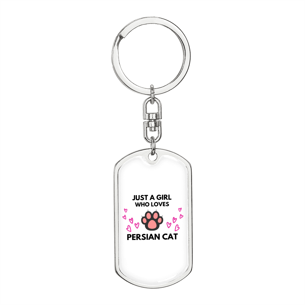 Girl Loves Persian Cat Keychain Stainless Steel or 18k Gold Dog Tag Keyring-Express Your Love Gifts
