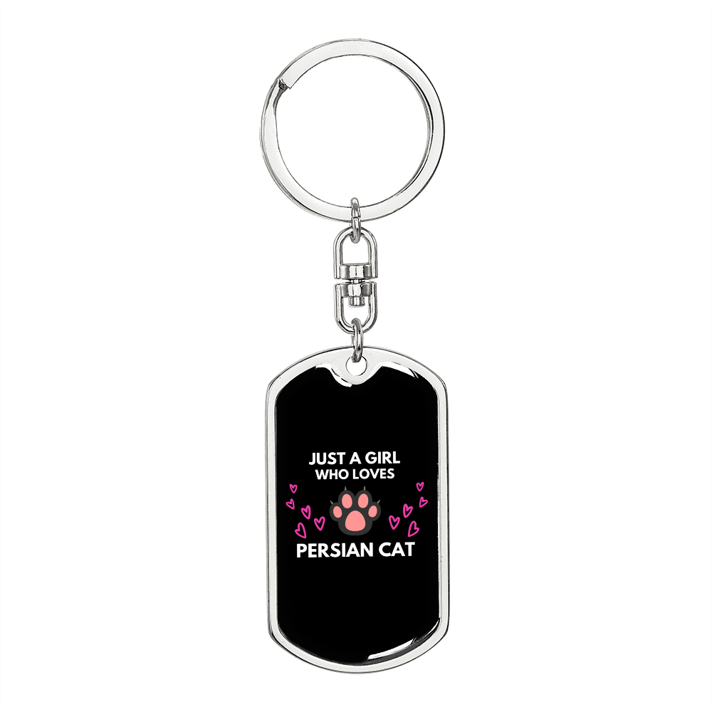 Girl Loves Persian Cat Keychain Stainless Steel or 18k Gold Dog Tag Keyring-Express Your Love Gifts