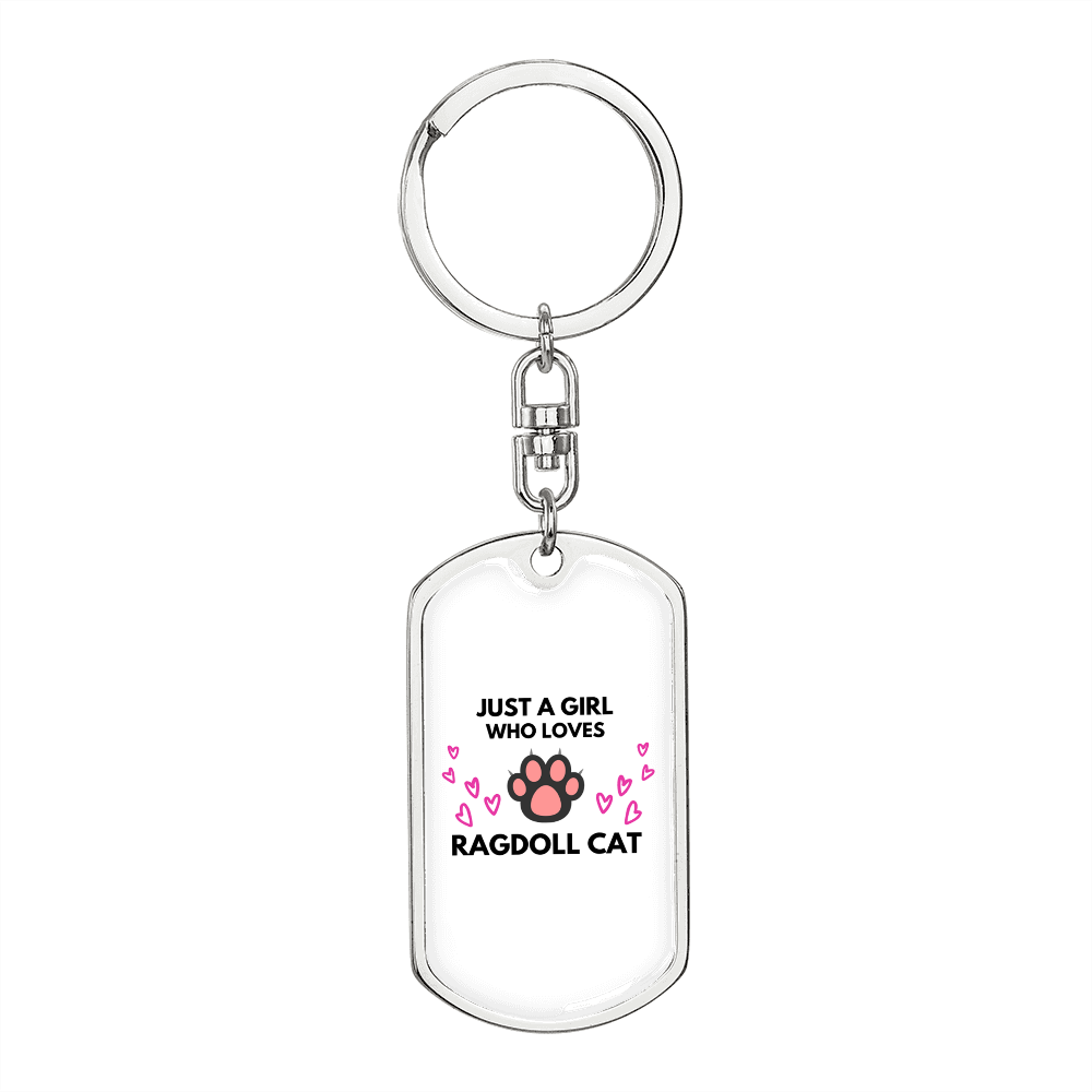 Girl Loves Ragdoll Cat White Keychain Stainless Steel or 18k Gold Dog Tag Keyring-Express Your Love Gifts