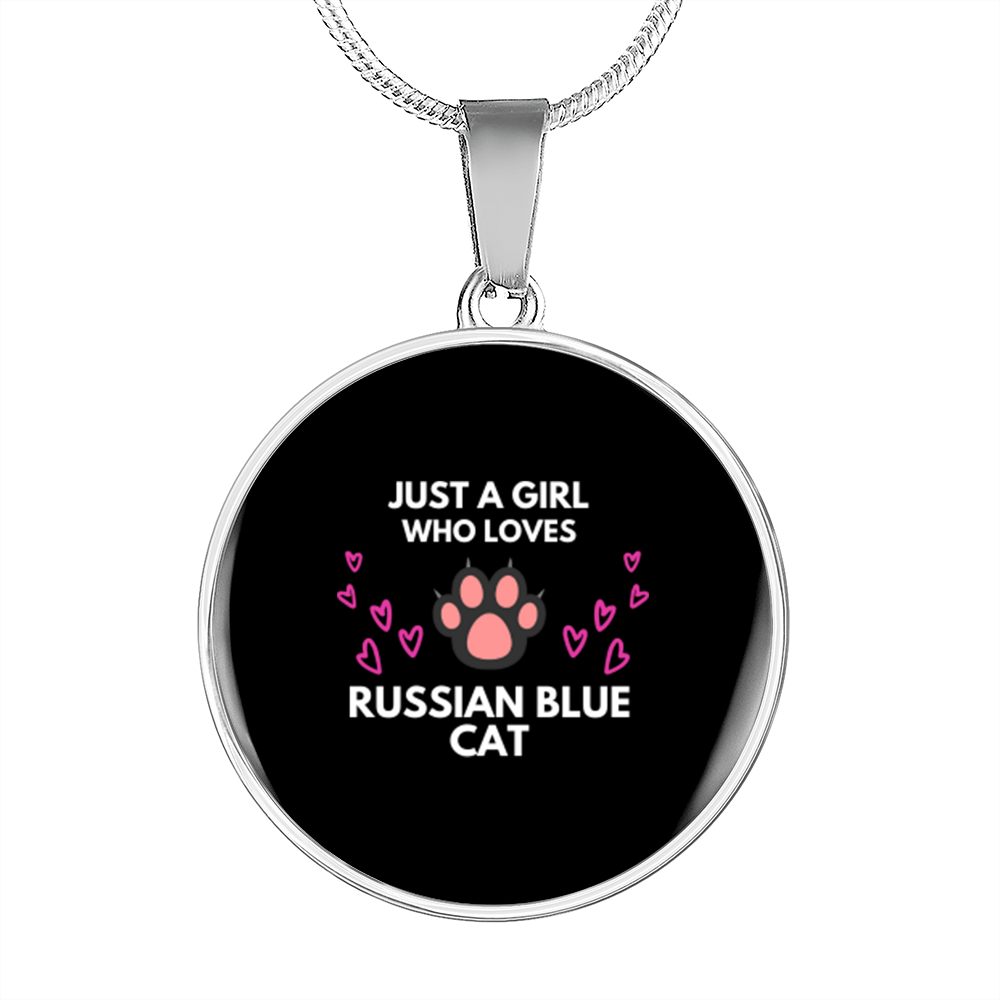 Girl Loves Russian Blue Cat Circle Necklace Stainless Steel or 18k Gold 18-22-Express Your Love Gifts
