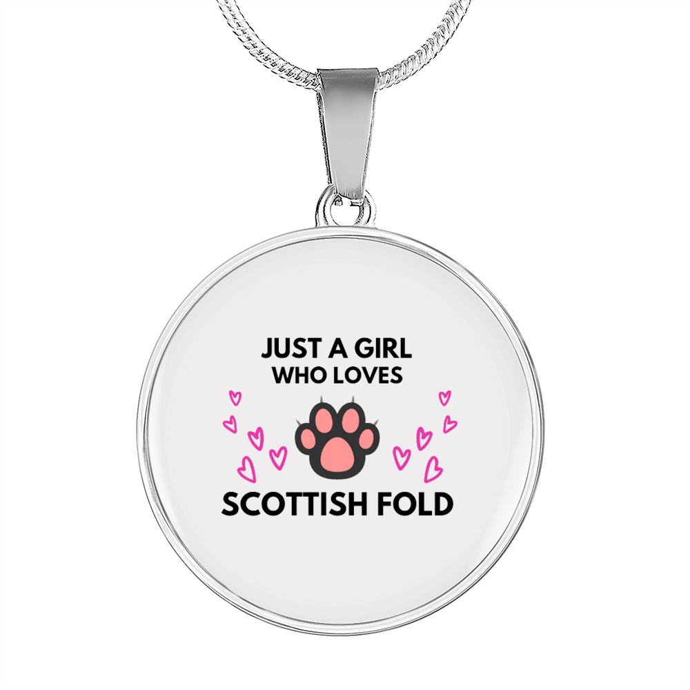 Girl loves Scottish Fold Cat White Circle Necklace Stainless Steel or 18k Gold 18-22-Express Your Love Gifts