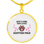 Girl loves Scottish Fold Cat White Circle Necklace Stainless Steel or 18k Gold 18-22-Express Your Love Gifts